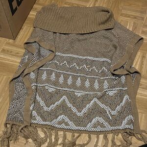 Faded Glory Brown and White Cowl Neck Poncho